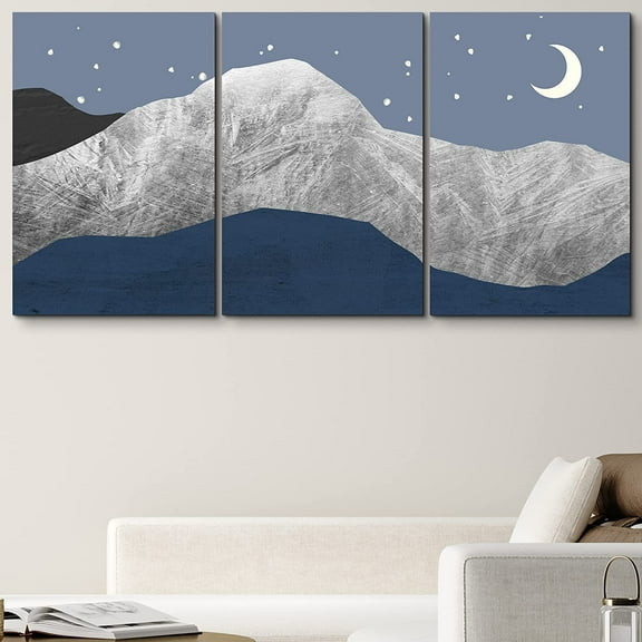 PixonSign Canvas Print Wall Art Mountain Range with Gray Graphite Texture Nature Wilderness Digital Art Modern Art Southwest Landscape Multicolor Boho Decor for Living Room, Bedroom - 24"x36"x3
