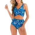 thumbnail image 1 of Traje de baño para mujer, sin montura, de talle alto, en capas, con volantes en la espalda, con tiras, trajes de baño divididos transpirables para actividades acuáticas, azul M, 1 of 7