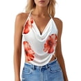 thumbnail image 4 of Womens Tank Top Floral Halter Neck Cami Summer Style Sleeveless Top Womens Cami White L, 4 of 6