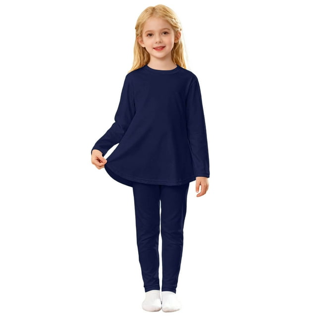 WENXIAOO Ensemble de Pyjama pour Filles 2 Pcs Robe à Manches Longues avec Pantalon Tenues de Pyjama en Soie Pyjamas pour Filles Taille 7-8 Ans