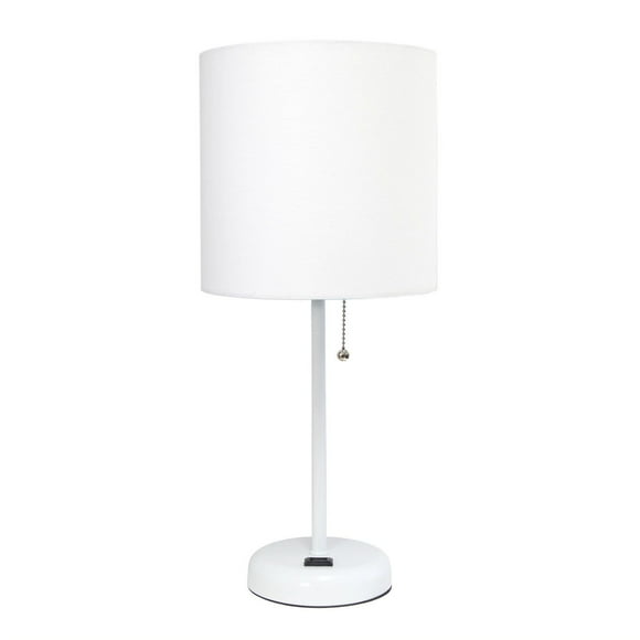 LimeLights White Stick Lamp with Charging Outlet and Fabric Shade