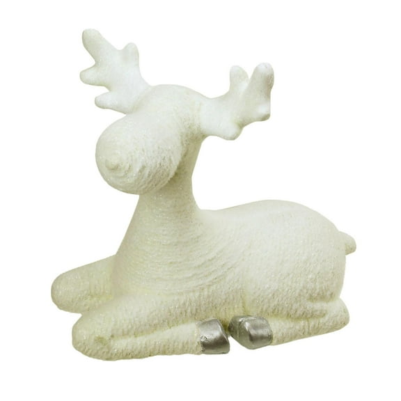 14" Decorative Creamy White Sitting Christmas Moose Table Top Figure