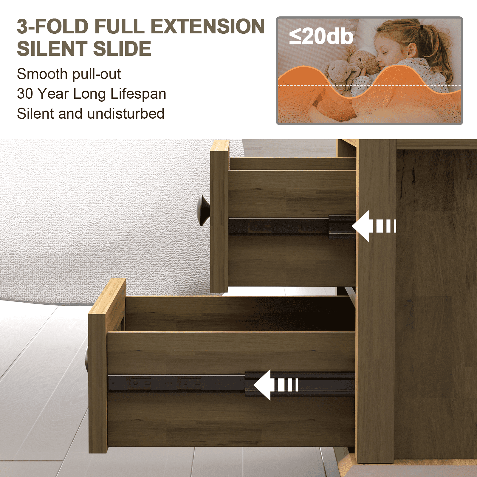 FAGAGA End Table with 2 Drawers, Wooden Nightstand with Charging Station for Bedroom, Light Brown