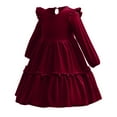 thumbnail image 2 of IBTOM CASTLE Toddler Girls Christmas Velvet Dress Pageant Party Gown Kids Fall Winter Ruffle Long Sleeve Wedding Birthday Evening Dress 3-4 Years Wine Red, 2 of 6