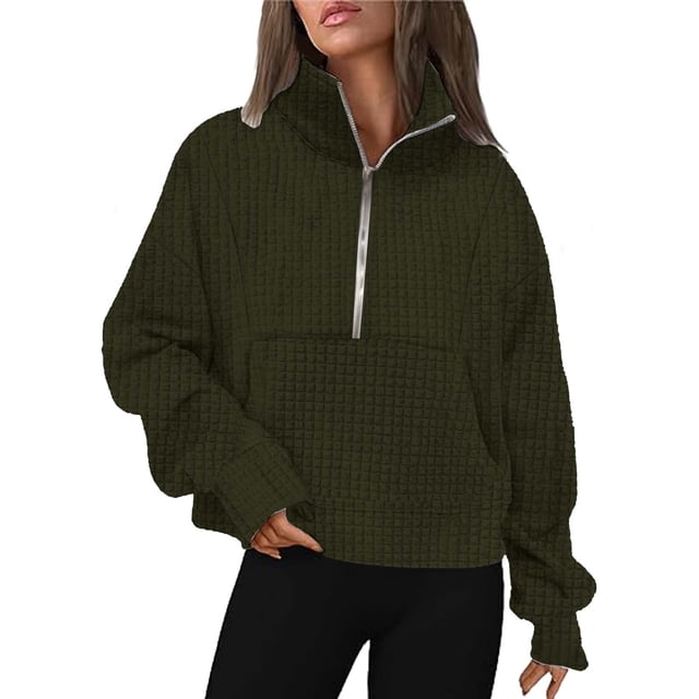 Amzcrzy Chandail en Molleton pour Femmes Mode Décontractée Manches Longues Col en V Chandails en Molleton à Fermeture Éclair Hauts Blouse Chemises Manches Longues pour Femmes Chandail Chandail en Molleton Femmes Chandail en Molleton L