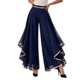 thumbnail image 2 of Karymi Workout Shorts Women Chiffon Wide Leg Palazzo Pants, Double Gold Trim High Waist Pleated Flowy Split Layer Trousers, Dance Party Pants With Side Pockets Workout Shorts Women, 2 of 5