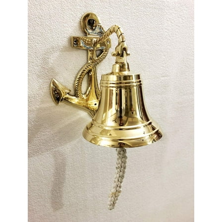 6" Solid Brass Anchor Ship Bell Ring Home Kitchen Outdoor Indoor Door Bell Wall Hanging