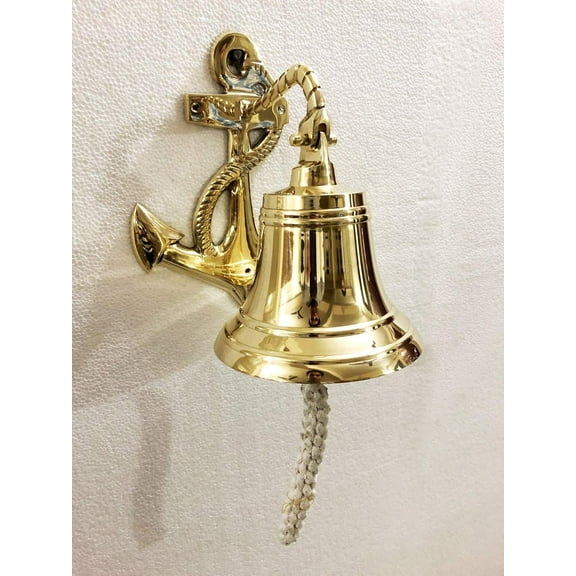 6" Solid Brass Anchor Ship Bell Ring Home Kitchen Outdoor Indoor Door Bell Wall Hanging