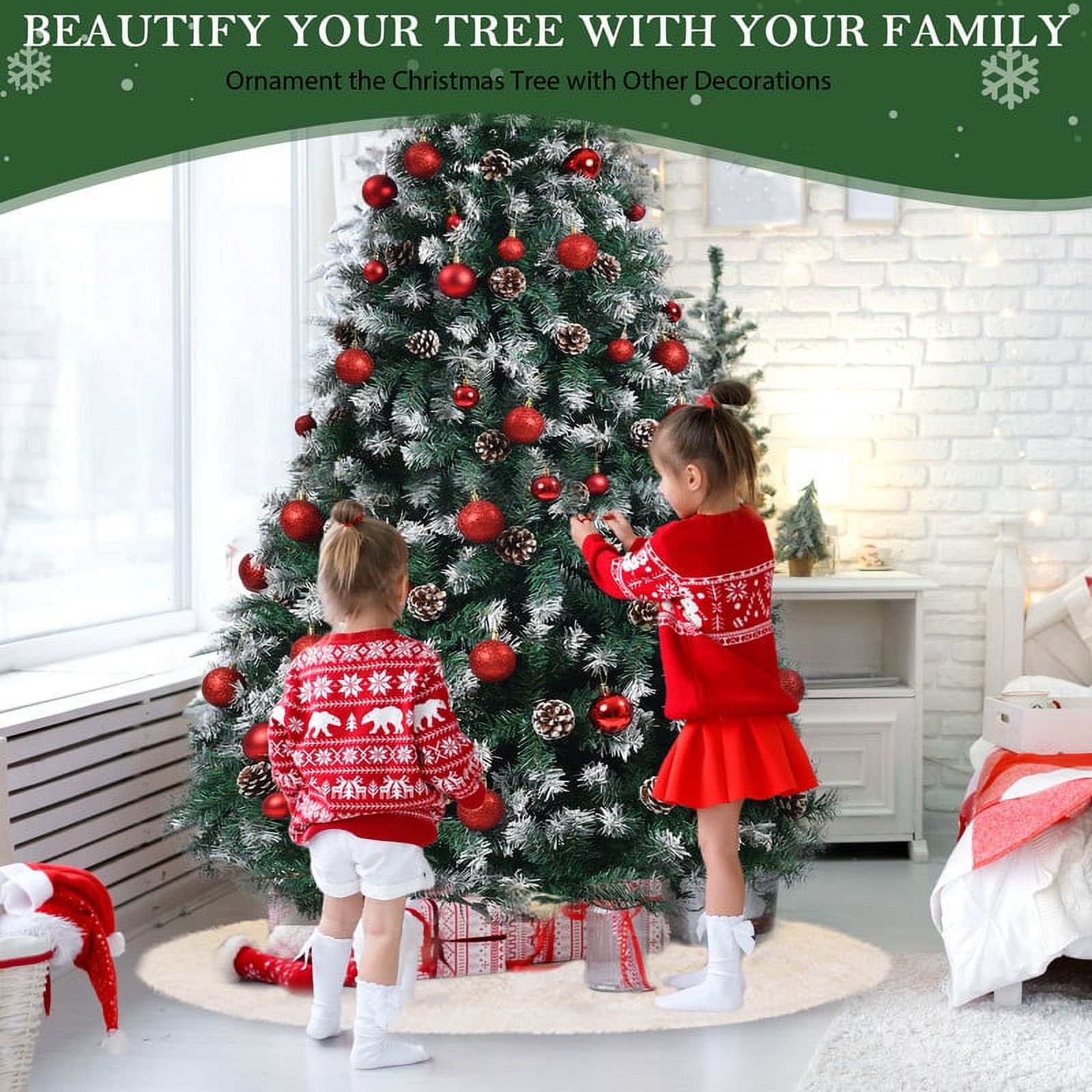 Yexmas 7.5ft Pre-Lit Artificial Christmas Trees,Green Xmas Tree with Large Christmas Tree Storage Bag,Pinecones, Berries, Realistic Artificial Christmas Trees for Home, Office, Party Decoration