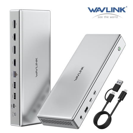 WAVLINK 13-in-1 USB-C Dock Station, 2xDisplayPort(1.4) & 2xHDMI2.0, Quad 4K Display Laptop Dock with 100W Charging, 2.5G Ethernet port for M1/M2/M3 Mac & Windows