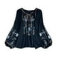 thumbnail image 2 of Blusa bordada para mujer, cómoda, informal, elegante, con mangas globo Negro, 2 of 9