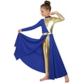 thumbnail image 2 of Hansber Kids Girls Full Length Patchwork Tights Metallic Jumpsuit Dress Praise Dance Outfit Worship Liturgical Dancewear Royal Blue 16, 2 of 7