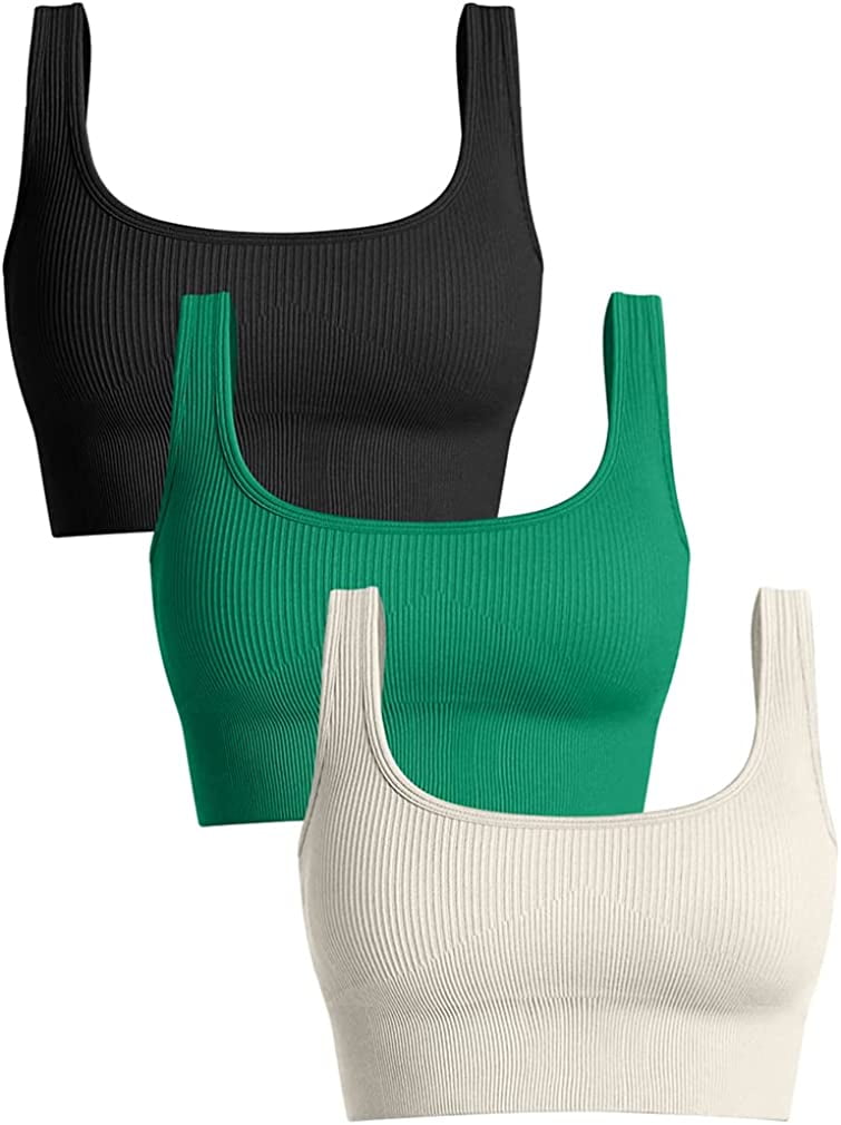 OQQ Women's 3 Piece Medium Support Tank Top Ribbed Seamless Removable Cups  Workout Exercise Sport Bra - Walmart.com