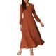 thumbnail image 1 of Vestidos A-Line en capas INSPIRE CHIC para mujer, vestido midi casual de manga larga con cuello redondo y bolsillos, M naranja, 1 of 6