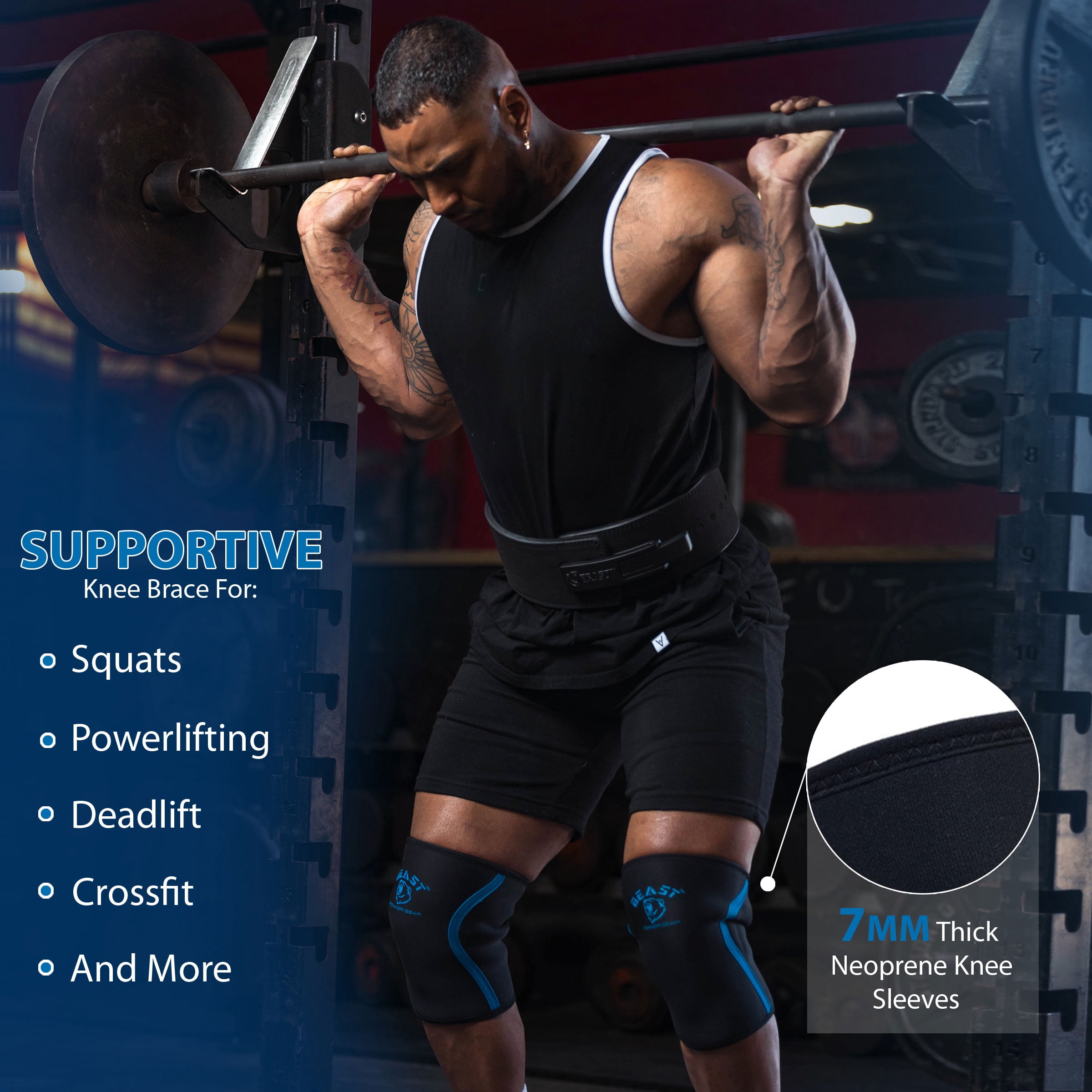 Neoprene Compression Knee Sleeves 7MM (Pair) Enhanced Knee Support in Squats Powerlifting Weightlifting and Wrestling – Unisex