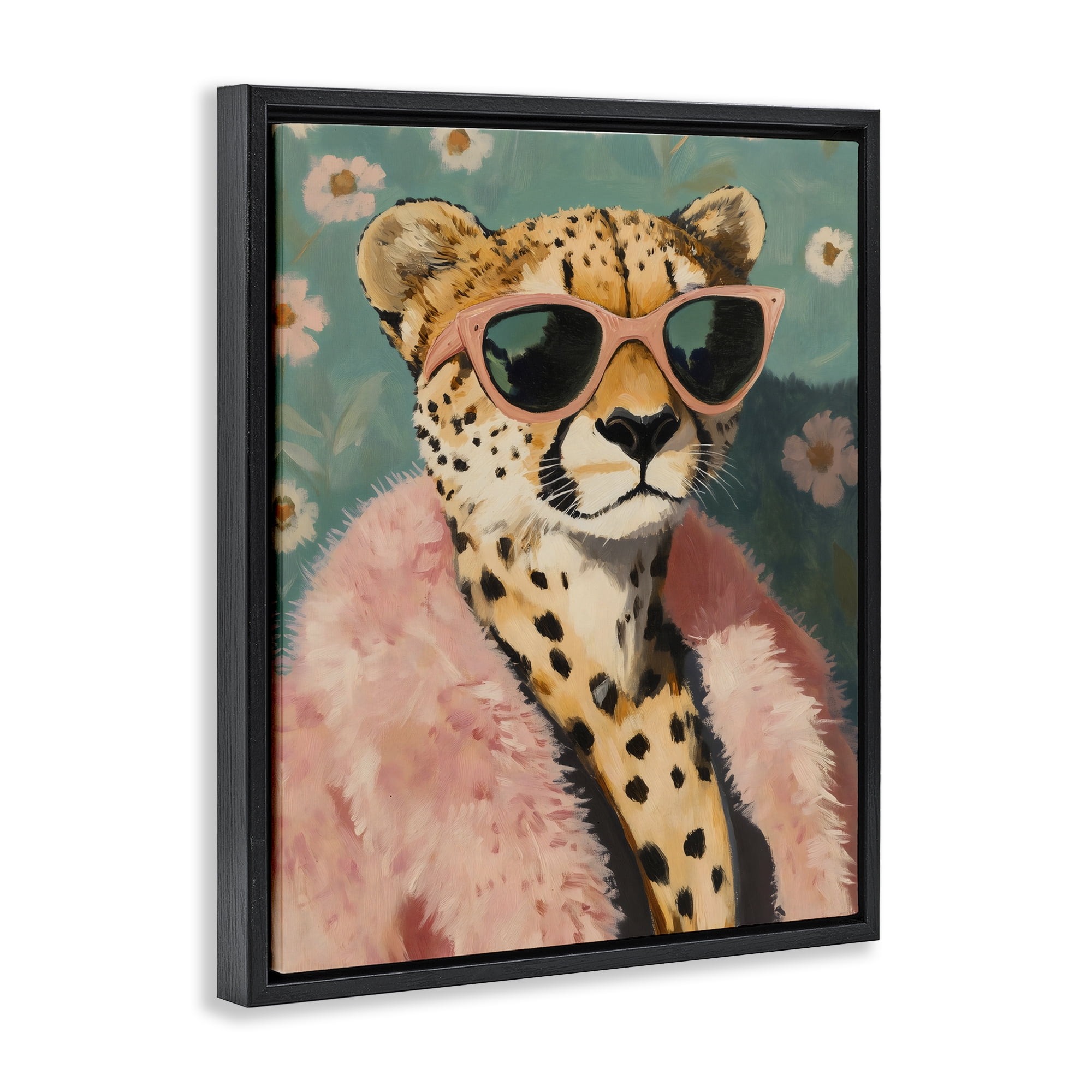Stupell Industries Glam Cheetah in Pink Fur Black Framed Floater Canvas Wall Art, design by The Prints Vibe