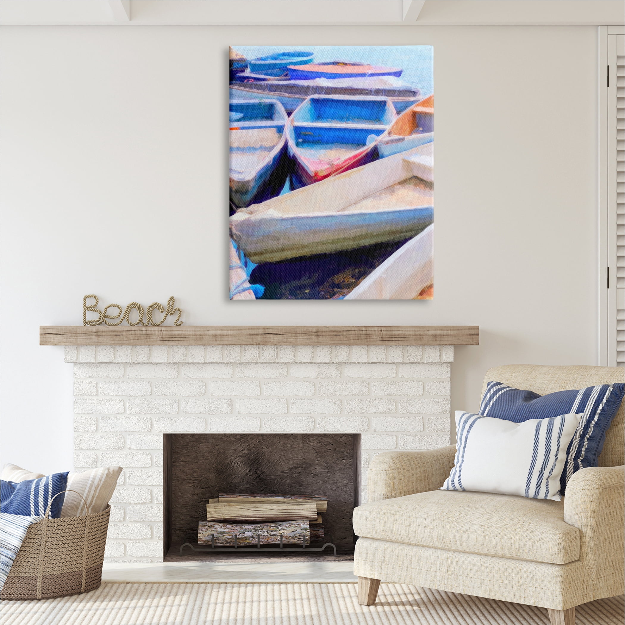 Stupell Industries Rowboats at Dock Painting Transportation Painting Gallery Wrapped Canvas Print Wall Art, 36 x 48
