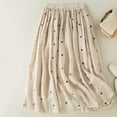 thumbnail image 4 of Skirt for Women Retro Midi Polka Dot Skirt Elastic Waist Cotton and Linen Hem Pleated Skirt Womens Long Skirts Beige L, 4 of 6
