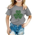 thumbnail image 3 of KKBOTIVE Girls St. Patrcik's Day T Shirt Cute Shamrock Printed Short Sleeve Round Neck Tees Soft Cozy Tops for Kids Fashion Summer Clothes, Grey Size: 10-11 Years, 3 of 5