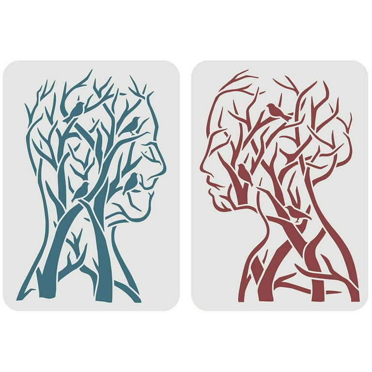 1Set Tree of Life Stencil 29.7x21cm Man Woman Painting Stencil Branch Bird  Craft Stencils Human Shape Tree Stencil Template