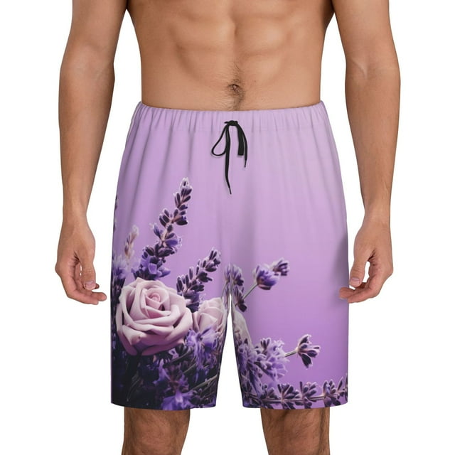 Fotbe Lavender Roses Arrangement Pantalones Cortos de Pijama para Hombre, Ropa de Dormir, Pantalones de Pijama Cortos para Hombre-Medium
