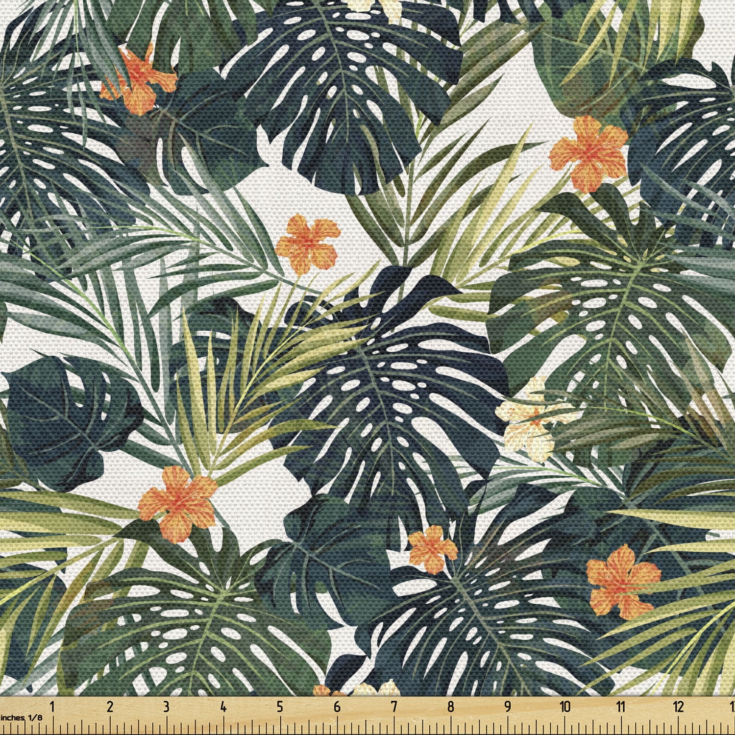 Hawaii Fabric by The Yard, Tropical Summer Season Foliage Composition