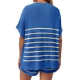 thumbnail image 4 of 2 Pcs Women Striped Outfits Oversized Batwing Short Sleeve Tops High Waisted Shorts Summer Knit Lounge Short Sets, 4 of 5