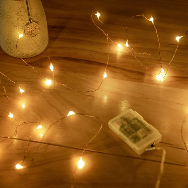Mikasol Guirnalda de Luces con Pilas, 1 Paquete Mini 3 * AAA Cable de Cobre con Pilas Luces de Cadena Estrelladas Luces de Luciérnaga para Dormitorio, Navidad, Fiestas, Decoración (5m/16ft Verde)
