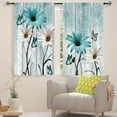 thumbnail image 2 of Teal Blue Farmhouse Floral Curtains 42W X 63L 2 Panels Wooden Flower Rustic Vintage Country Daisy Turquoise Retro Butterfly Window Drapes Treatment Living Room Bathroom Bedroom Curtains Home Decor, 2 of 6
