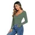 thumbnail image 6 of REORIA Womens V Neck Long Sleeve Bodysuit Slim Fit Basic Thong Tops for Female, 6 of 10