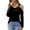 Black, variant on MIXUE Boho Tops For Women Summer Solid Color Ribbed V Neck Off Shoulder Long Sleeve Sexy Fashion Tshirts Activewear,Brown,S