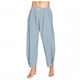 thumbnail image 1 of Pantalones largos para hombre, color liso, holgados, informales, con bolsillo, de lino, cintura elástica y cordón ajustable, de poliéster., 1 of 5