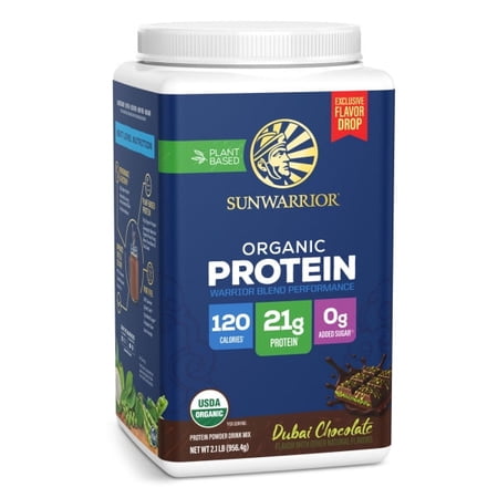 Organic Plant-Based Protein Powder for Performance 21g Protein | BCAAs Pea Fava Mung & Chia Blend | Dubai Chocolate, 28 Servings