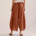 thumbnail image 5 of Linen Pants Women Lace Trim Hem Drawstring Elastic Waist Wide Leg Palazzo Trousers with Pockets Beachwear Bottoms, 5 of 6