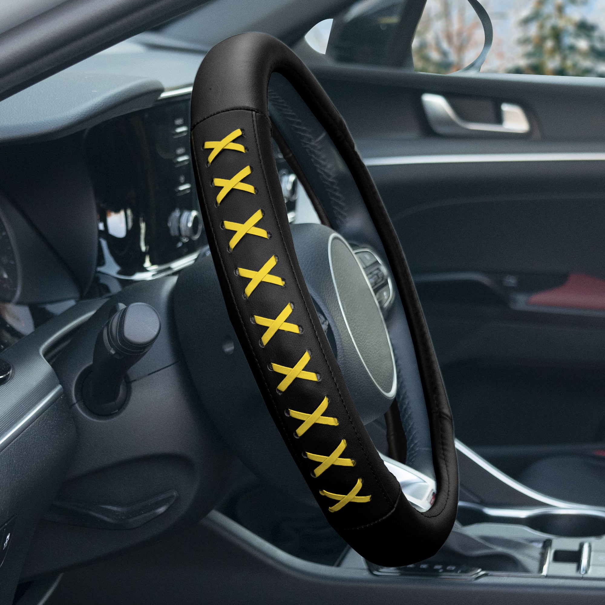 Black and yellow steering wheel cover discount