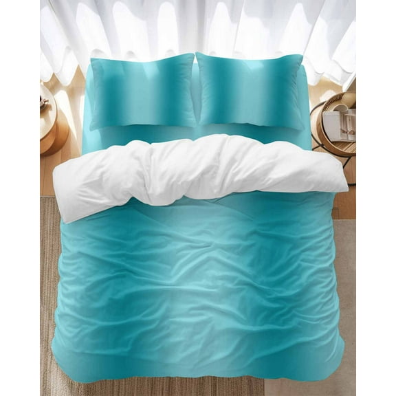 Turquoise Gradient Bedding Duvet Cover Set Twin Size 4 Pieces Abstract Texture Modern Simple Bedding Set with Zipper Closure, 1 Comforter Cover 68x86 Inches 1 Flat Sheet & 2 Pillow Cases