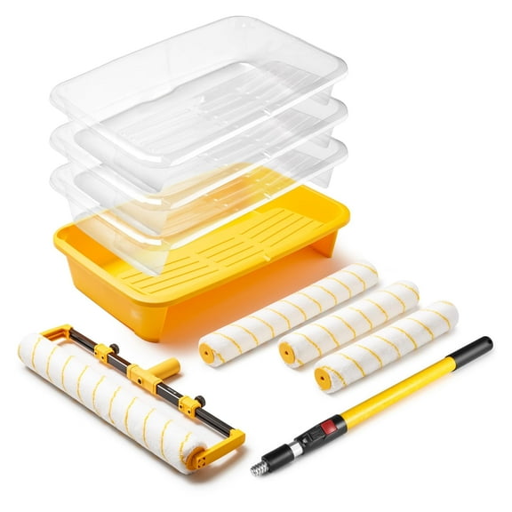 Voomey Paint Roller Set with 12 & 18 inch Roller Covers Tray and Extension Pole