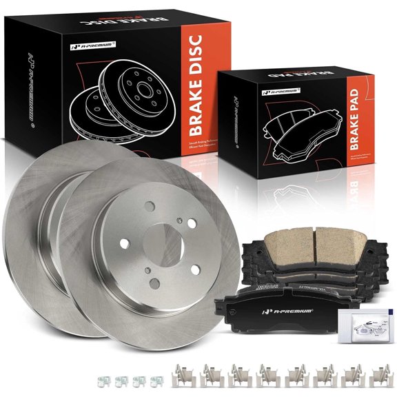 A-Premium 11.05 inch (280.9mm) Rear Solid Disc Brake Rotors   Ceramic Pads Kit For Select Toyota and Lexus Models - Camry, RAV4, Corolla Cross, ES250, Avalon, NX200t, Venza, C-HR, 6-PC Set
