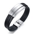 thumbnail image 1 of Pulseras de cuero multicapa Vnox para hombres y mujeres, brazalete personalizado informal de acero inoxidable con grabado personalizable Tan Jianjun unisex, 1 of 2