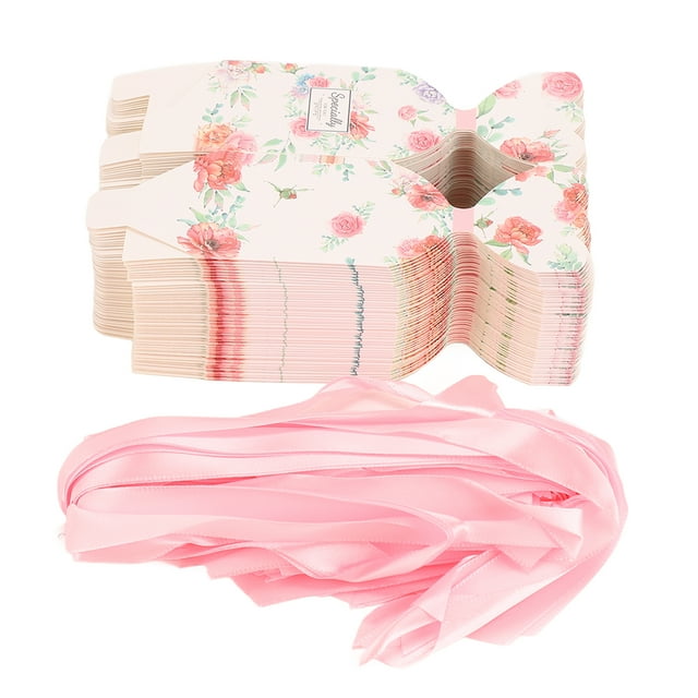 50 Set Wedding Favor Boxes Floral Pattern Retro Style Easy Assemble Candy Boxes Party Favors with Rope DIY Gift Box Pink HM2251304