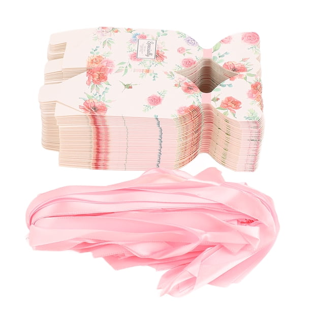 Cajas de dulces para recuerdos de fiesta, con patrón floral, cajas de recuerdos de boda, juego de 50 cajas de dulces de estilo retro, recuerdos de fiesta fáciles de montar con cuerda, caja de