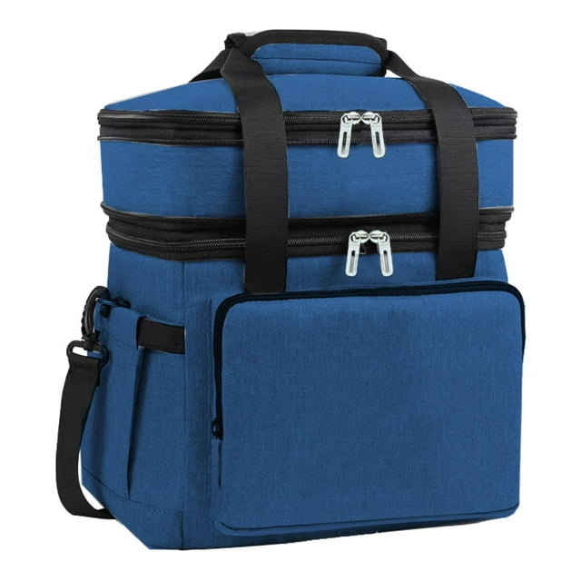 Bolsa térmica de 2 niveles con correa ajustable, gran capacidad, para alimentos fríos y calientes azul oscuro