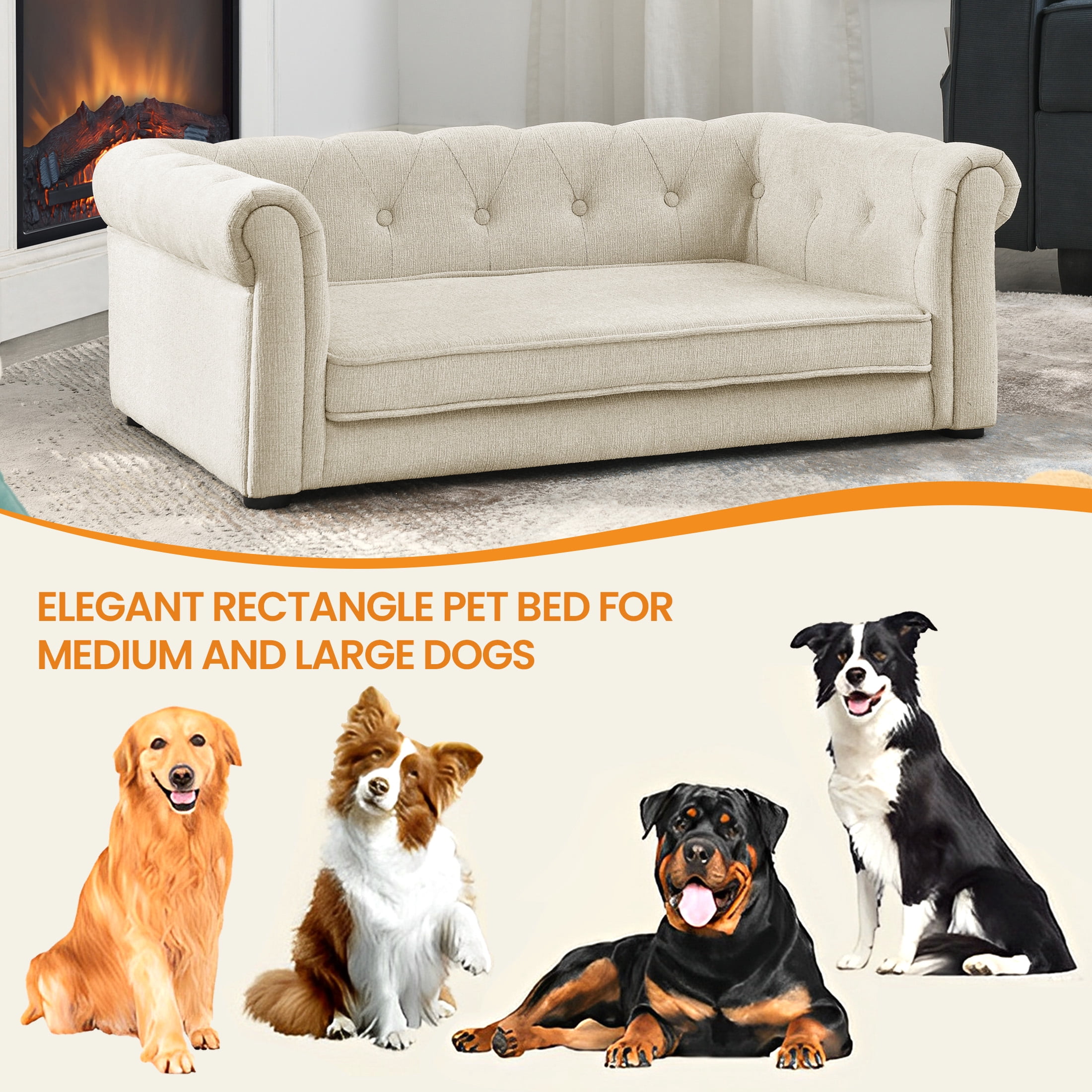 Aukfa Dog Beds for Medium and Large Dog, 33" Elevated Pet Sofa Bed Support up to 100 lbs, Beige