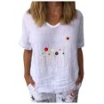 thumbnail image 2 of Pincandy Fashion Women Short Sleeve Flowers Print V-Neck Tops T-Shirt Loose Casual Blouse,White,XL, 2 of 3