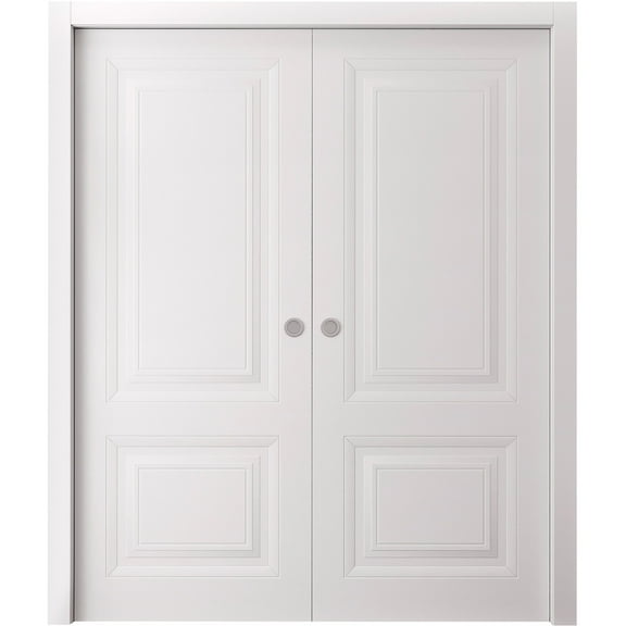 Sliding Double Pocket Doors 36 x 80 inches | SELECT 2249 White | Kit Rail Hardware | Solid Wood Interior Bedroom Doors