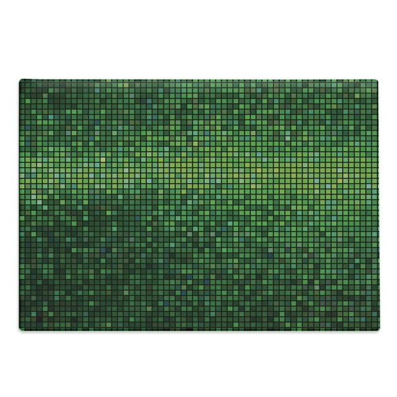 Green Cutting Board, Abstract Vibrant Square Pixel Mosaic Design Geometric Technology Theme Digital Grid Print, Decorative Tempered Glass Cutting and Serving Board, Large Size, Green, by Ambesonne