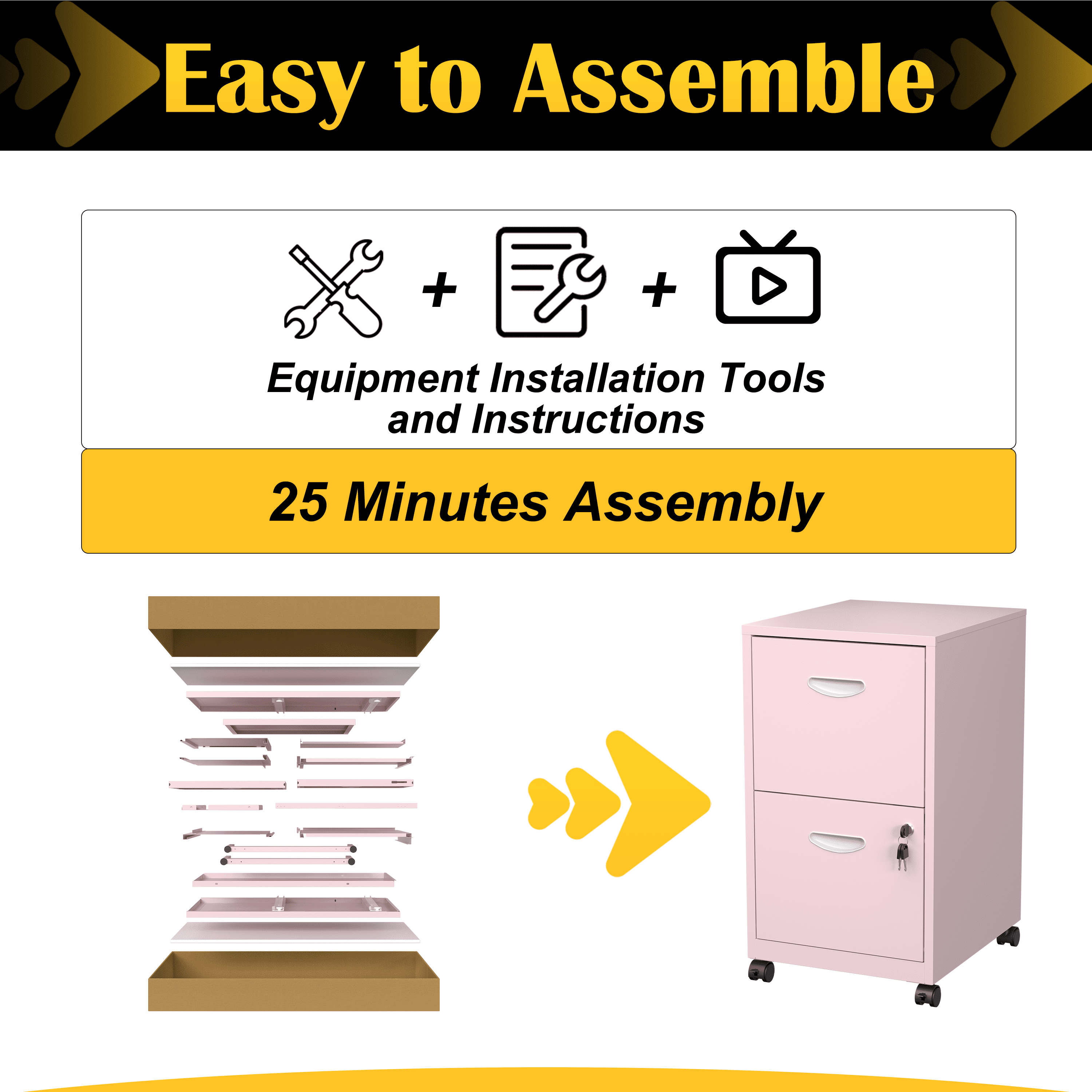 SteeLoong File Cabinet on Whells,Freestanding Storage Organizer,Pink Metal 2-Drawer,Letter Size,Easy Assemble