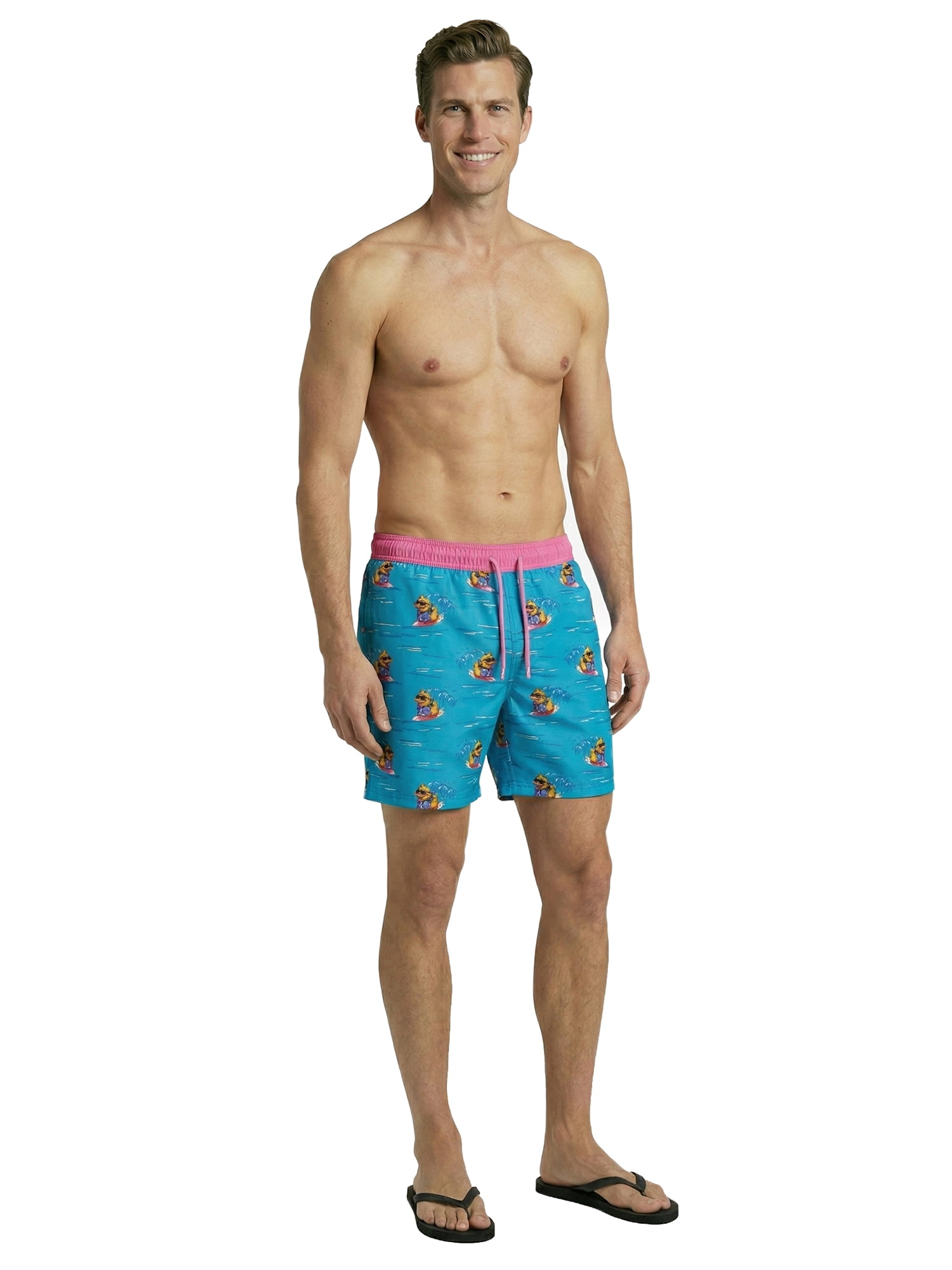 Birdie Bound Men's Printed Surfing Ducks Swim Trunks, Sizes S-3XL