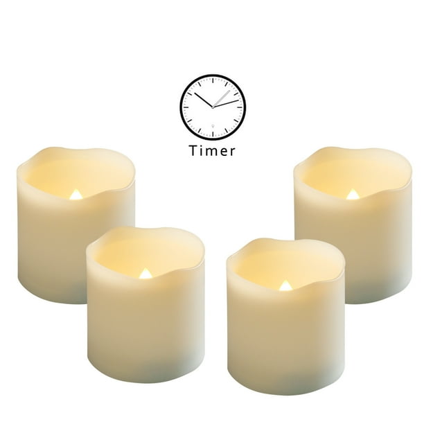 Outdoor Indoor Flameless Pillar Candles, 4 Pack Plastic Resin Battery