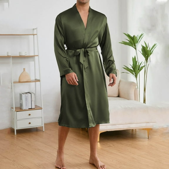 MTBLYS Sleepwear for Men Summer Solid Color Comfortable Silk Sleepwear Casual Loose Fit V-Neck Long Sleeve Pajama Sets with Shorts Mens Pajamas Set